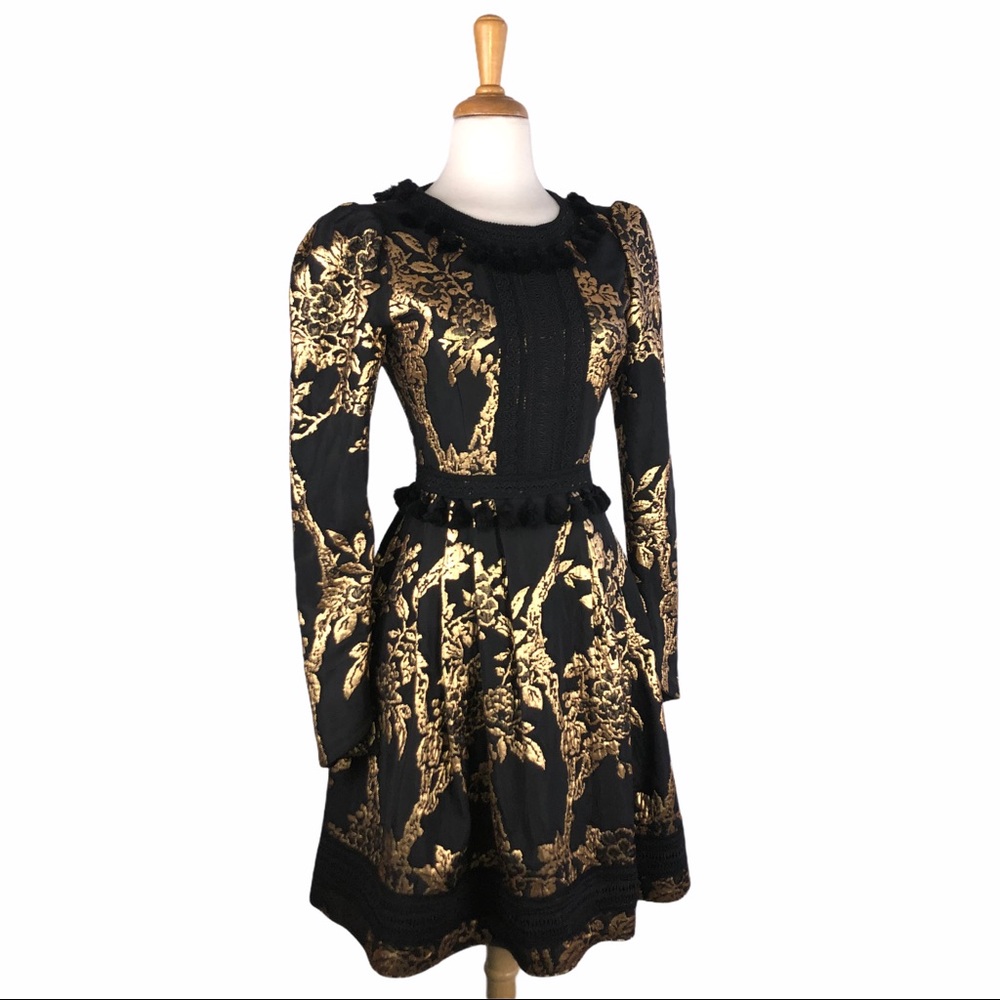 Andrew GN Black & Gold Brocade Tassel Dress - Picture 1 of 9